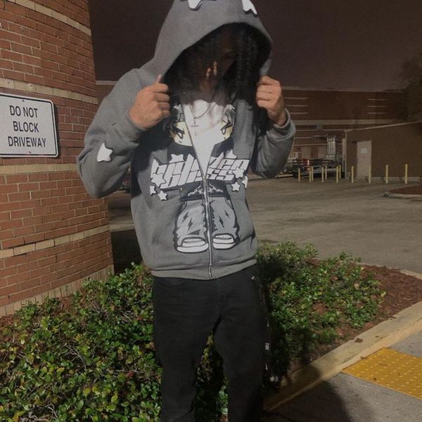 

men's hoodies sweatshirts street american cartoon character print loose zip up hoodies men gothic dark style 2023 harajuku y2k baggy cl, Black