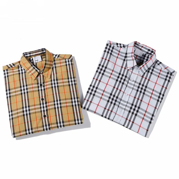 

luxury designer mens casual shirt burrerys mens classic mix and match checker print fashion brand spring summer polo neck long sleeve embroi, White;black