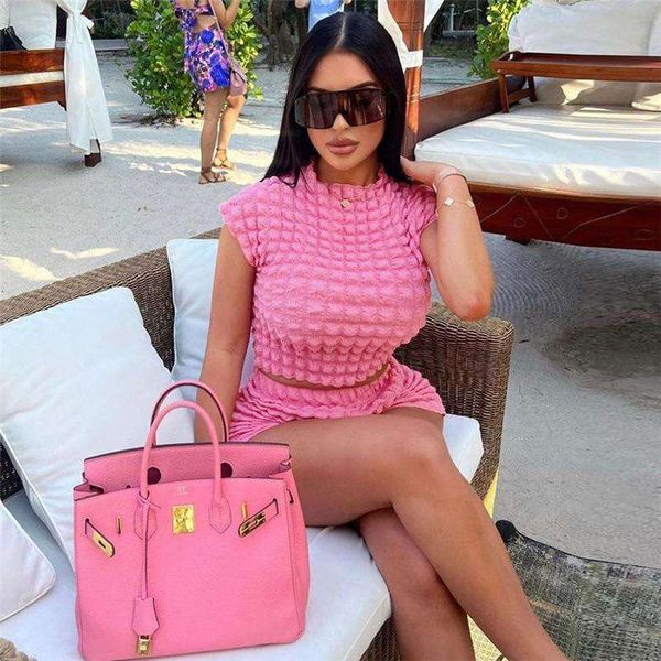 

summer women pants s clothing solid color slim sleeve round neck elastic fit casual shorts suit, White