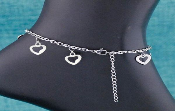 

whole lots 12pcs lovely hearts charms stainless steel anklets bracelets on foot ankle chain bracelets charms jewelry sjl028742247, Red;blue