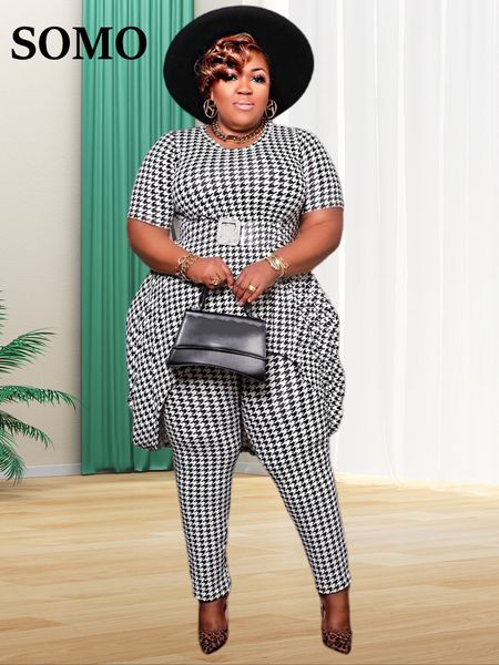 

women's plus size tracksuits somo summer outfits for women clothing matching sets solid long leggings two piece outwears wholesale drop, Black