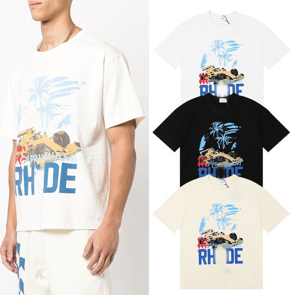 

23ss rhude mens t shirt tess designer casual fashion short sleeve europe america men women round neck tshirts coconut tree racing print high, White;black