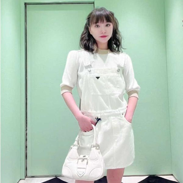

23ss new dress triangle design suspender skirt designer dress women white washed loose denim skirt womens clothing, Black;gray