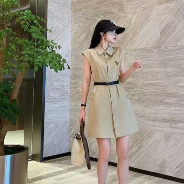 

23ss womens dress designer shirt skirt summer new functional wind inverted triangle logo sleeveless vest dress with belt slim short skirt, Black;gray