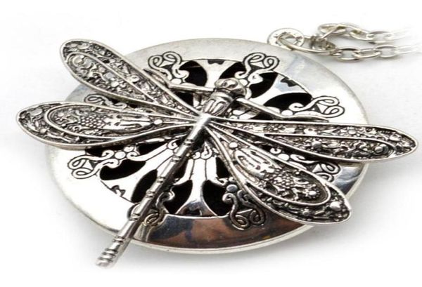 

1pc antique dragonfly diffuser pendant necklace chains0129680162, Silver