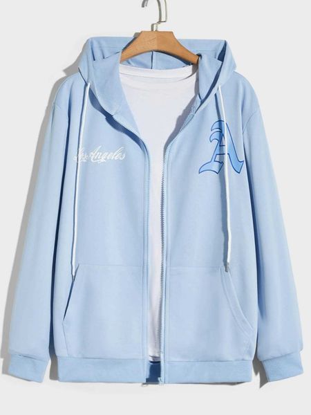 

men 's fashion romwe guys letter graphic drawstring hoodie without, White;black
