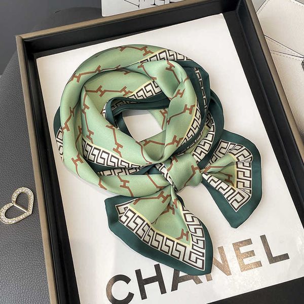 

spring and autumn light style simple h-shaped double-layer satin ribbon flat angle summer silk scarf women's hair binding decoration, Blue;gray