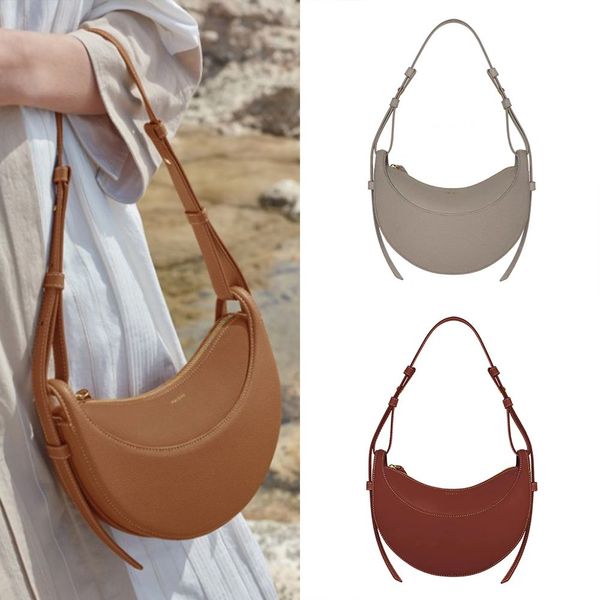 

new polene numero dix half-moon bag full-grain textured/smooth calf leather tote designer zip closure crossbody women hobo handbags shoulder