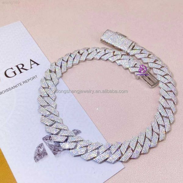 

18mm 20mm bust down heavy men necklace 925 silver hip hop iced out vvs lab diamond moissanite cuban link chain miami cuban chain