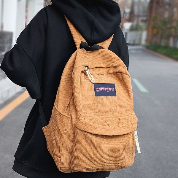 

school bags girl boy brown corduroy book backpack fashion female male vintage travel bag men women cool lady student teenage 230721
