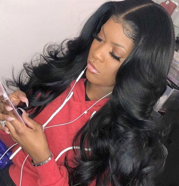 

13x6 lace front human hair wigs for women 250 density body wave 360 lace frontal wig fake scalp2179593, Black