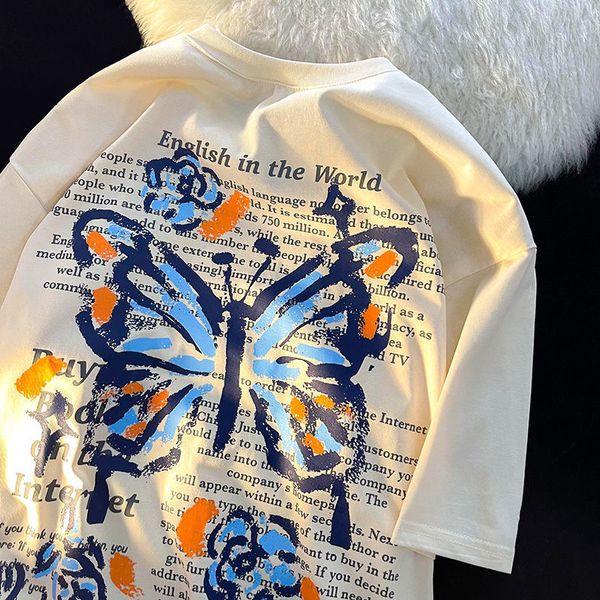 

women's tshirt american retro pure cotton hiphop streetshort sleeved tshirt for men and women summer high street ed couple 230721, White