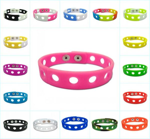 

whole 17colors soft silicone bracelet wristband 1821cm fit shoe croc buckle shoe charm accessory kid party gift fashion jewel2457917, Golden;silver