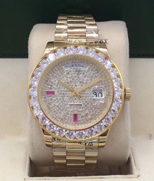 

44mm men's automatic mechanical watch mens diamond watches men stainless steel folding buckle sport waterproof fashion wristwatch man w, Slivery;brown