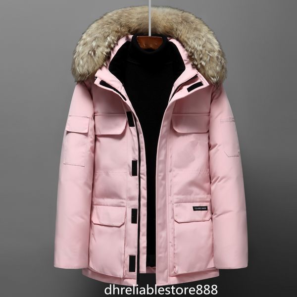 

down jacket women's and men's medium length winter new canadian style overcame lovers' working clothes thick goose down jacke, Black
