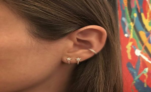 

whole cute star earring arround ear wire micro pave sparking cz cute star stud for girl women christmas gift 20215318285, Golden;silver