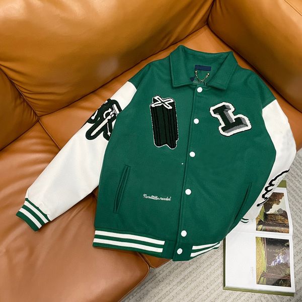 

flocking leather sleeves baseball coat uniform jacket single breasted warm jackets couples men varsity coats men's designer clothing ov, Black;brown