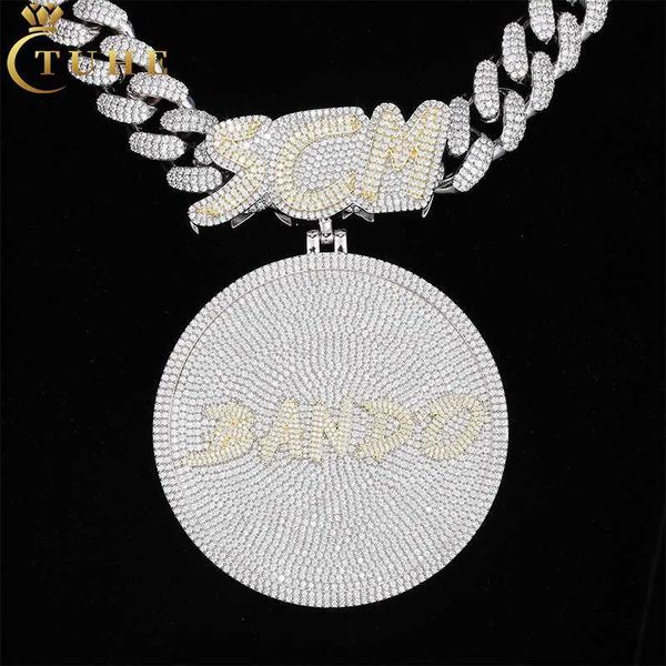

cad design 24 hours personalized custom moissanite iced out round disc name pendant full vvs diamond custom hip hop jewelry men, Silver