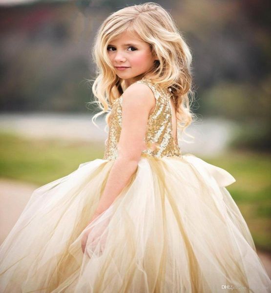 

flower girl dresses with gold sequins bow lovely kids baby birthday party gowns girls formal party dresses6624892, White;blue