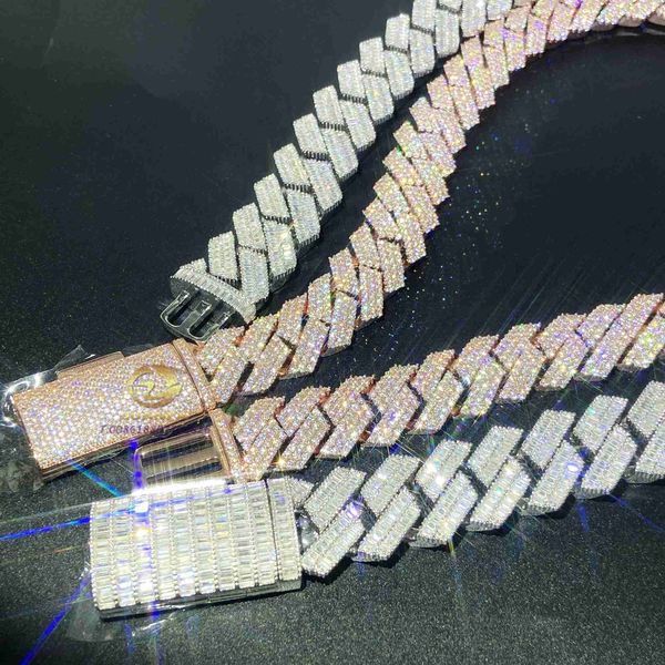 

luxury 20mm designer necklace jewelry moissanite hip hop iced out vvs baguette diamond cuban link chain moissanite, Silver