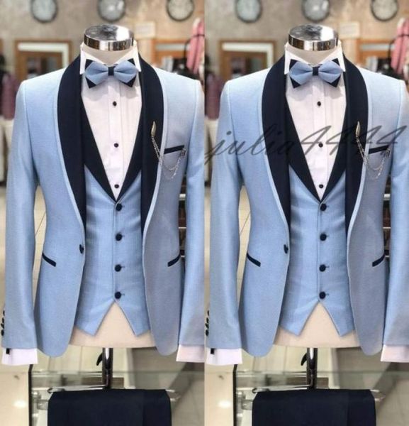 

2019 mens suits slim fit three pieces groomsmen wedding tuxedos for men black shawl lapel formal prom suit jacketpantsvest1676768, Black;gray