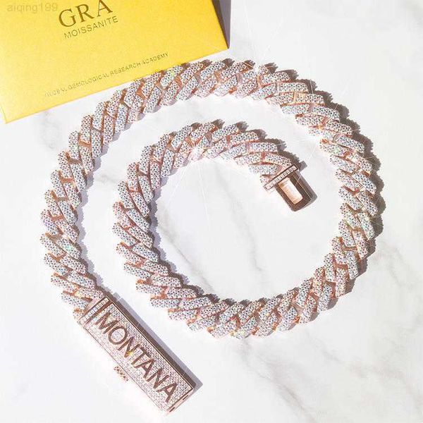 

pass diamond tester gra moissanite diamond 10-20mm wide 2rows 925 solid silver cuban link chain for rapper hip hop necklace/