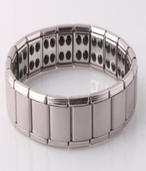 

men women quantum bio energy stainless steel stretch link chain bracelet with germanium magnetic stone health jewelry for lovers s8179437, Black