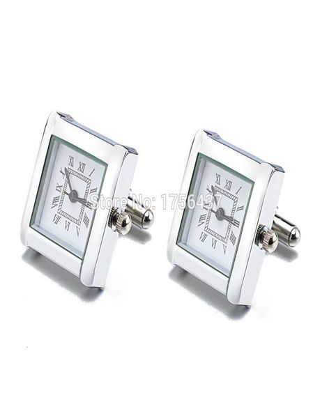 

lepton functional watch cufflinks for men square real clock cuff links with battery digital mens watch cufflink relojes gemelos cj4167964, Silver