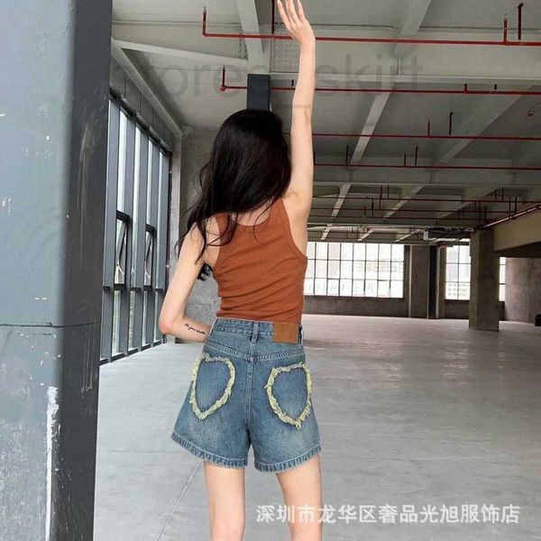 

women's jeans designer 23 new taillights heavy industry love brushed fake pockets collated leather wash denim shorts show thin penny ve, Blue
