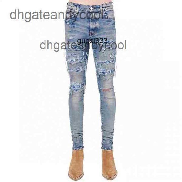 

industry amirly damage jean mens style s washing designer pants heavy mens jean water pants hole pantsy waist flower printing cable, Blue