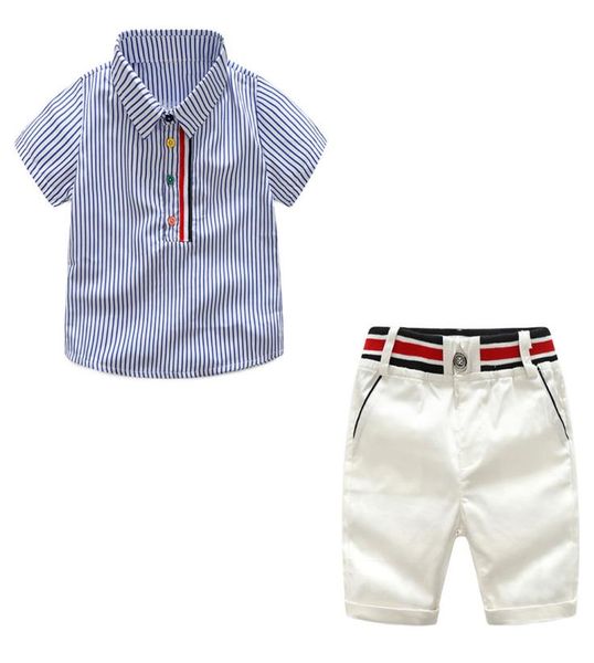 

little boys summer outfits stripe short sleeve shirts white shorts 2 piece gentleman clothes suit1548649