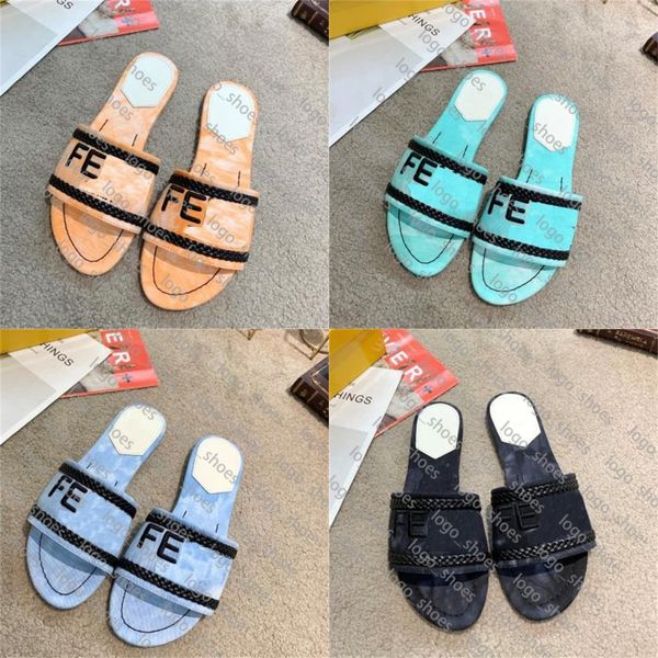 

23 summer new womens indoor slides designer luxury embroidery knit brand beach slippes classic leather sandal, Black