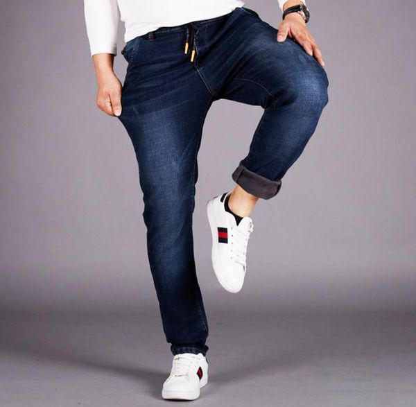 

classic design mens stretch denim jeans elastic waist spandex jeans pants plus size 5xl 6xl 48 regualr fit famous brand6730801, Blue