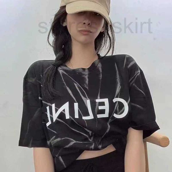 

women's t-shirt designer spring summer new letter tie dye loose simple tee super versatile black gray round neck women's short sle, White