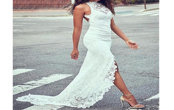 

white dress 2018 women oneck lace solid sleeve back hollow long party elegant dress vestido3310425, Black;gray