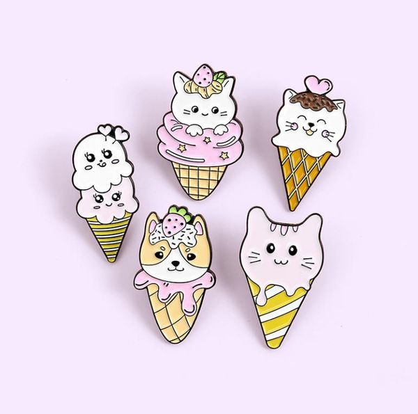 

delicious ice cream brooch sweet cone badge cartoon cute cat dog creative enamel pins fashion jewelry gift for children denim lape2255151, Gray