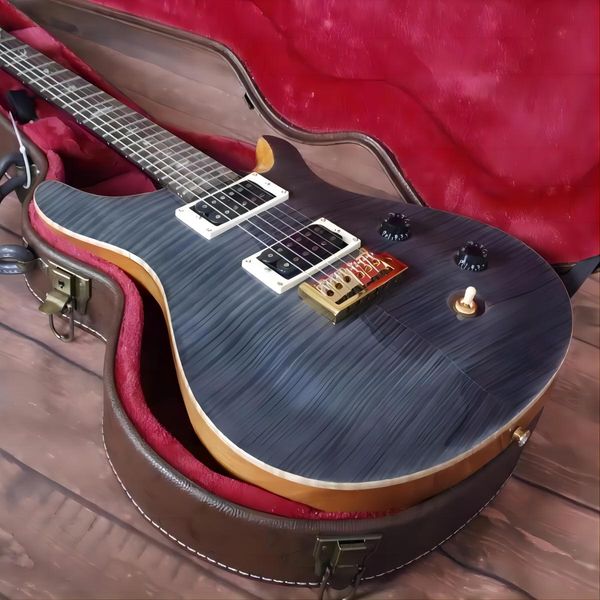 

custom private stock ltd dark blue grey flame maple paul reed prs electric guitar tremolo bridge wood body binding white pearl