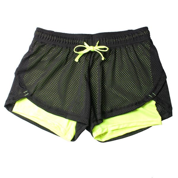 

women's shorts summer women cotton mesh yoga short work-out two layer fitness fold short cool wear drawstring clothing for fitness runn, White;black