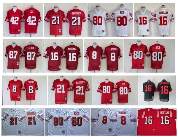 

mitchell and ness throwback joe montana 49erss football jersey san steve young francisco deion sanders jerry rice ronnie lott roger craig re, Black;red