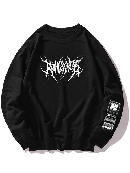 

men 's fashion romwe guys letter graphic sweatshirt, White;black