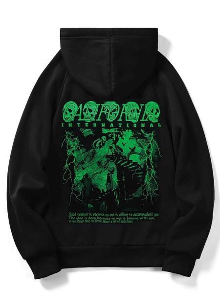 

men 's fashion romwe guys slogan skull graphic drawstring hoodie, White;black