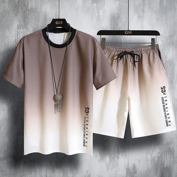 

men's tracksuits harajuku hip hop summer tracksuit 2 piece set thin soft breathable jogging suit male shortsleeved tshirt and shorts se, Gray