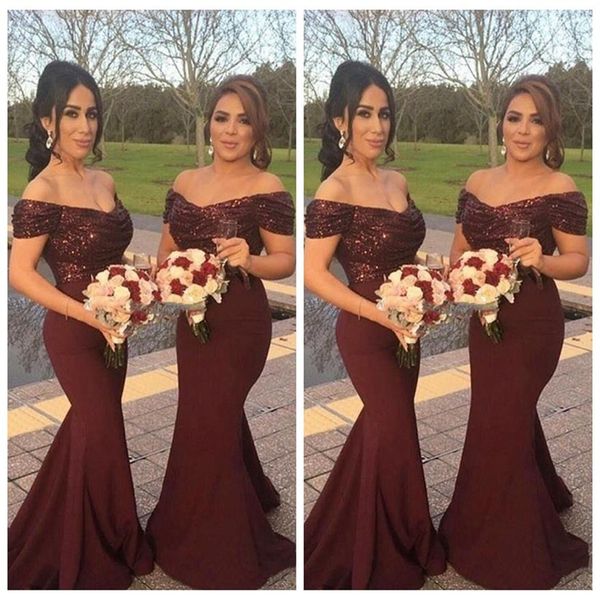 

dark red 2018 sparkly sequins off shoulder long bridesmaid dresses custom arabic formal vestidos de bridesmaids honor of maid dres274v, White;pink