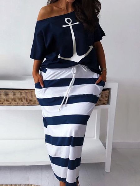 

women's plus size tracksuits lw matching sets two piece dress letter print striped skirt set fashion casual summer bottoms matching out, Black