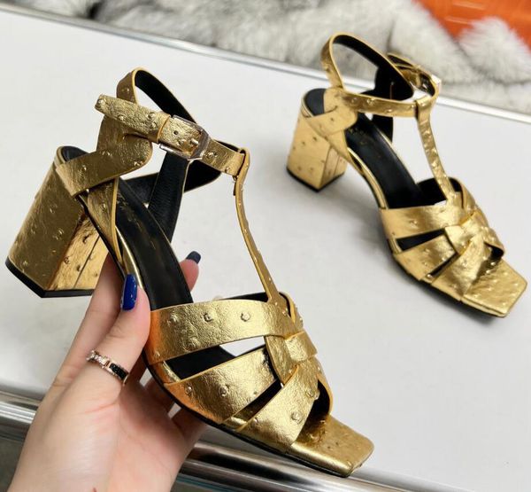 

luxury brands summer women tribute sandals chunky high heels lady crystal-embellished dress bridal wedding gladiator sandalias eu35-44 desig, Black