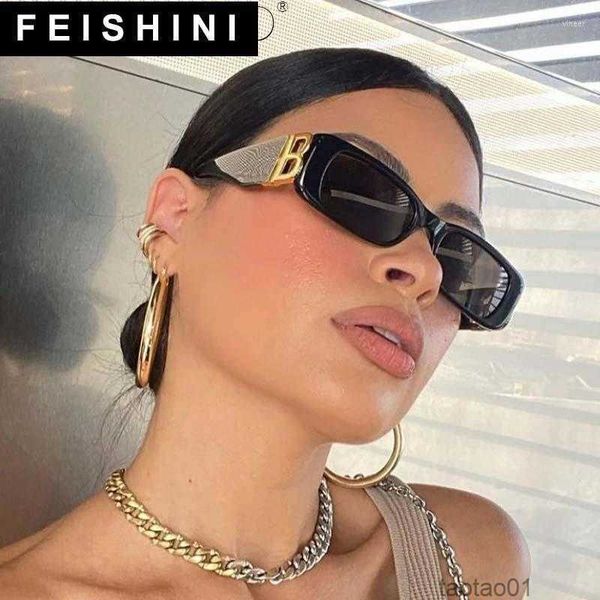 

sunglasses feishini fashion letter b square luxury trend women retro narrow rectangle brand ladies sun glasses gafas de soloypg, White;black