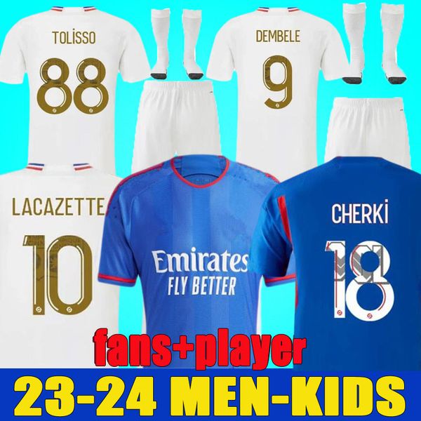 

23 24 maillot de foot lacazette soccer jerseys home caqueret ol aouar football shirts dembele 2023 2024 cherki barcola man kids kits lyon f, Black;yellow