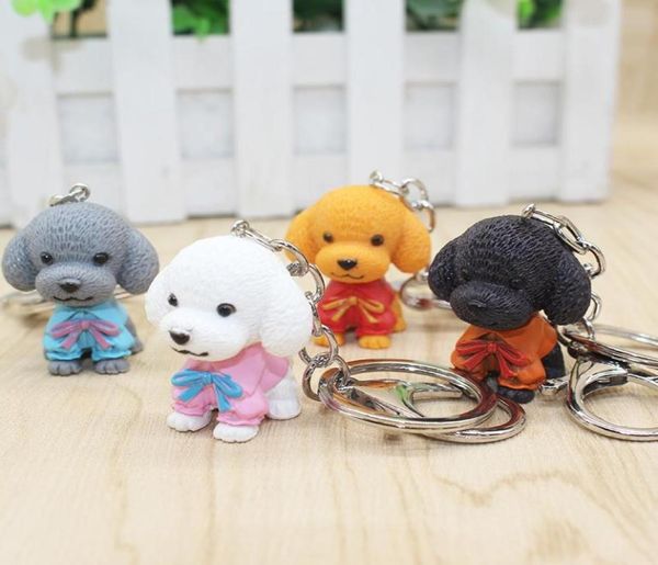 

4 pcs pvc teddy dog pendant alloy keychain keyring for women men decorative bag key chain jeweley gift gray white multi color mixt7662194, Slivery;golden