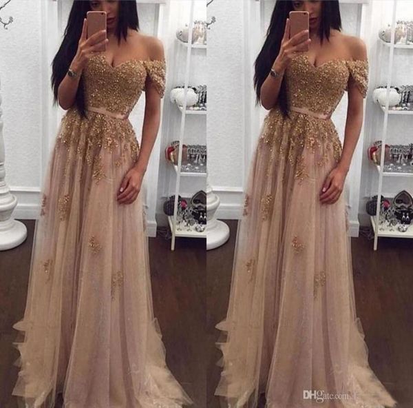 

gold sequined lace prom dresses long offshoulder formal party gowns beaded crystal evening dresses zipper back bridesmaid dress c3359126, Black