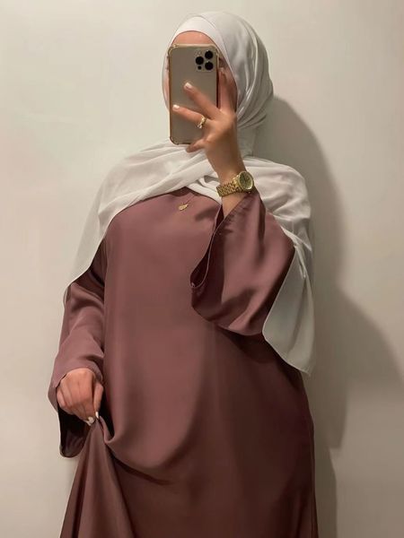 

ethnic clothing satin abaya turkey muslim fashion hijab dress 8 colors closed abayas for women dubai african dresses islam clothing kaftan r, Red